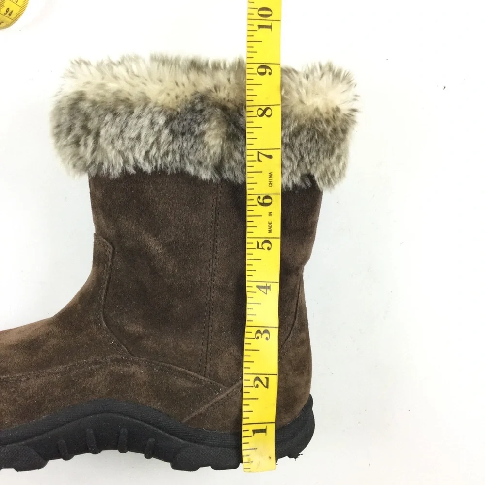 L.L. BEAN Boots Women’s Brown Suede Faux Fur Trim Mid Calf Side Zip Sz 8
